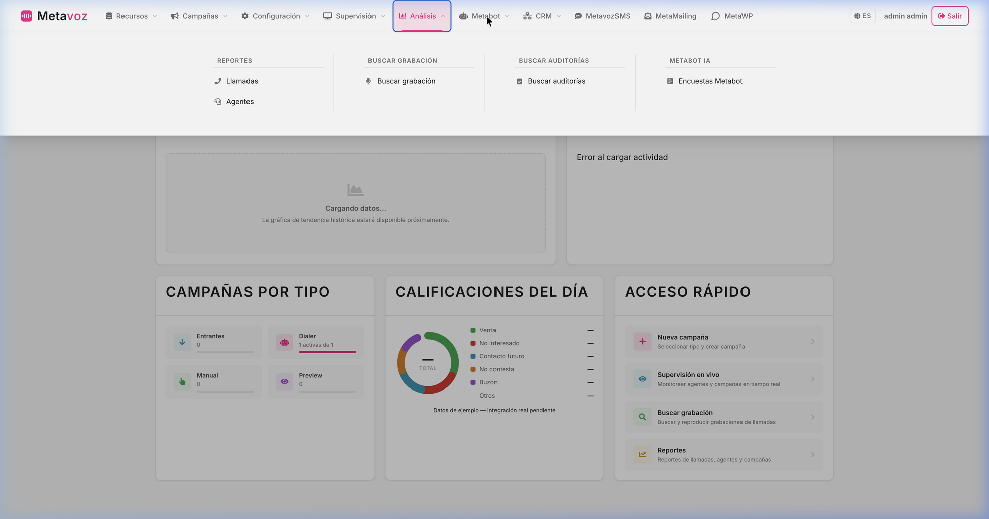 Panel de configuración de MetaBot con flujos de IA conversacional